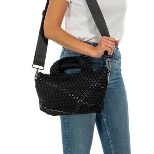 Haute Shore Crossbody Bag Women Small Black Woven Neoprene Greyson